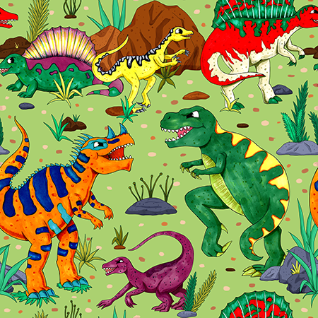 Dinosphere Predators Dinosaurs Pale Olive Green 5033/04 Cotton Quilting Fabric