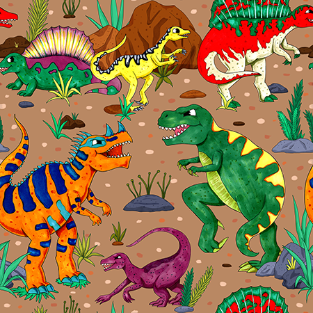 Dinosphere Predators Dinosaurs Mocha Brown 5033/05 Cotton Quilting Fabric