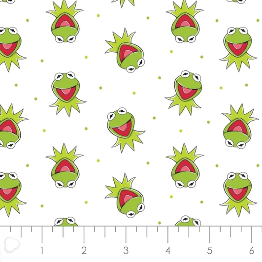 Disney Muppets Collection Kermit the Frog White Cotton Quilting Fabric