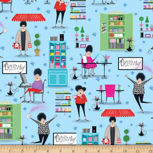 Crazy For Crafting Crafting Vignette Allover Blue Cotton Quilting Fabric 1/2 YARD Crazy For Crafting Crafting Vignette Allover Blue Cotton Quilting Fabric 1/2 YARD