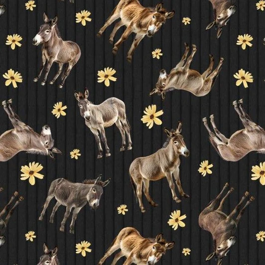 Homestead Hoofprints Donkeys Tossed Black 5055/06 Cotton Quilting Fabric