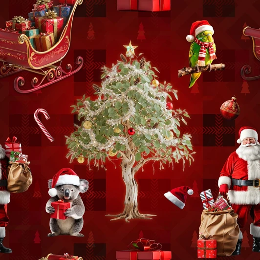 Gumtree Greetings Aussie Christmas Red 5060/10 Cotton Quilting Fabric