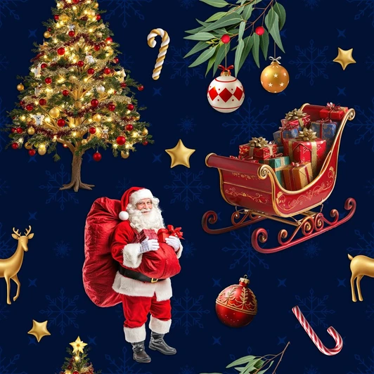 Gumtree Greetings Aussie Christmas Santa Blue 5060/07 Cotton Quilting Fabric