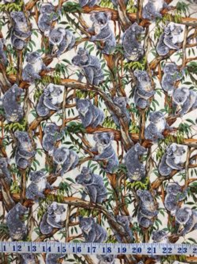 Australian Animals Koalas in Gum Trees Cream Cotton Quilting Fabric 1/2 YARD Australian Animals Koalas in Gum Trees Cream Cotton Quilting Fabric 1/2 YARD