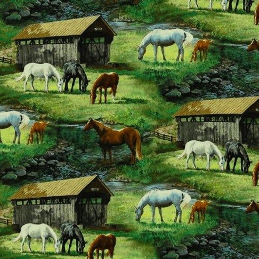 Horses Scenic Wild Wings Sweetwater Bridge Cotton Quilting Fabric 1/2 YARD Horses Scenic Wild Wings Sweetwater Bridge Cotton Quilting Fabric 1/2 YARD