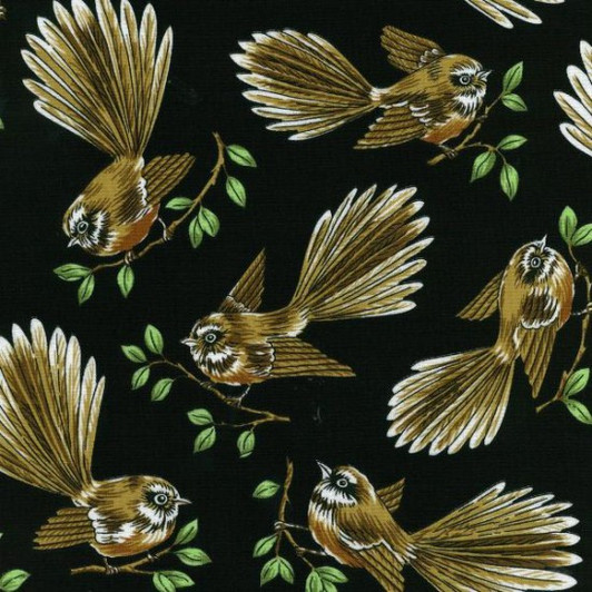 New Zealand Fantail Bird and Branches Wildlife Cotton Quilting Fabric 1/2 YARD New Zealand Fantail Bird and Branches Wildlife Cotton Quilting Fabric 1/2 YARD