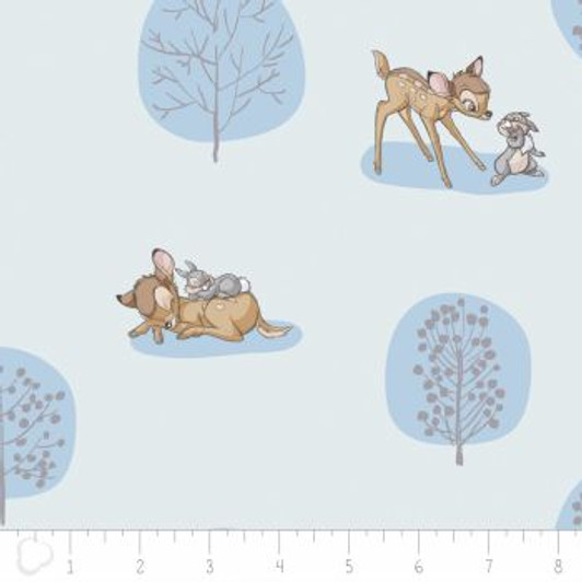 Disney Bambi and Thumper Forest Scene Light Blue Background Cotton Quilting Fabric 1/2 YARD Disney Bambi and Thumper Forest Scene Light Blue Background Cotton Quilting Fabric 1/2 YARD