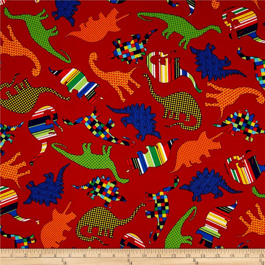 Dinosaurs Bedrock Jurassic Red Toss Cotton Quilting Fabric 1/2 YARD Dinosaurs Bedrock Jurassic Red Toss Cotton Quilting Fabric 1/2 YARD