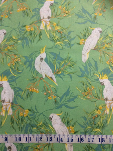Cockatoos Allover Green Australian Gumtree Friends Cotton Quilting Fabric 1/2 YARD Cockatoos Allover Green Australian Gumtree Friends Cotton Quilting Fabric 1/2 YARD
