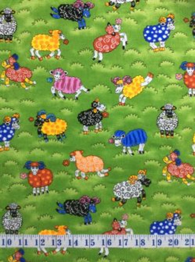 Rainbow Sheep In Meadow Paddock Field Cotton Quilting Fabric 1/2 YARD Rainbow Sheep In Meadow Paddock Field Cotton Quilting Fabric 1/2 YARD