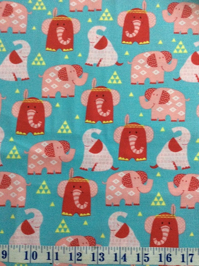 Boho Baby Pink Elephants Blue Background Cotton Quilting Fabric 1/2 YARD Boho Baby Pink Elephants Blue Background Cotton Quilting Fabric 1/2 YARD