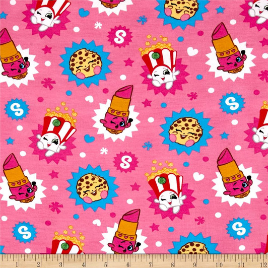 Shopkins Lippy Lip Moose Toss Pink Background STRETCH KNIT Fabric 1/2 YARD Shopkins Lippy Lip Moose Toss Pink Background STRETCH KNIT Fabric 1/2 YARD
