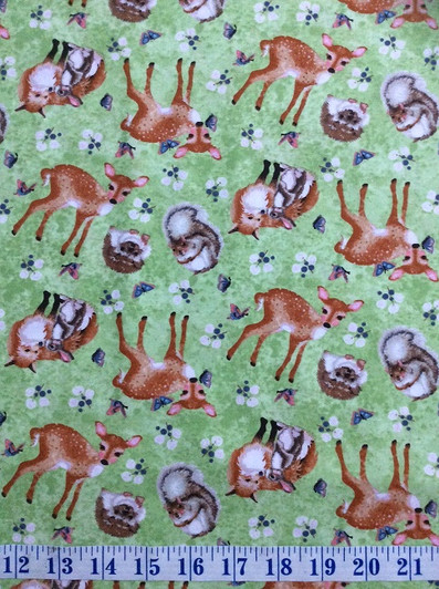 Forest Friends Deer Fox Rabbits Squirrels Toss Green Cotton Quilting Fabric 1/2 YARD Forest Friends Deer Fox Rabbits Squirrels Toss Green Cotton Quilting Fabric 1/2 YARD