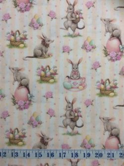 Australian Easter Bilby Eggs Flowers Baskets Chai Stripes Cotton Quilting Fabric 1/2 YARD Australian Easter Bilby Eggs Flowers Baskets Chai Stripes Cotton Quilting Fabric 1/2 YARD