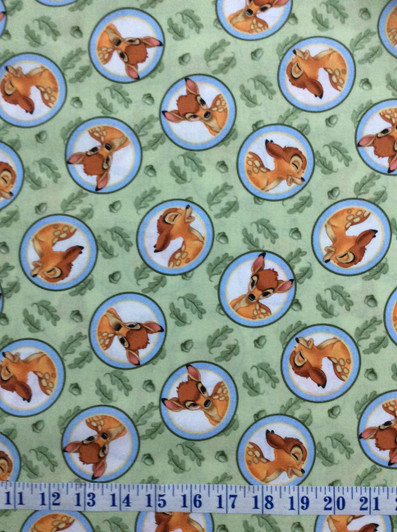 Disney Bambi Badge Green Cotton Quilting Fabric 1/2 YARD Disney Bambi Badge Green Cotton Quilting Fabric 1/2 YARD