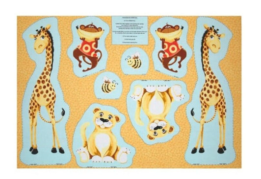 Susybee Buddies Giraffe Monkey Lion Bee Cutout Toys Cotton Quilting Fabric Panel Susybee Buddies Giraffe Monkey Lion Bee Cutout Toys Cotton Quilting Fabric Panel