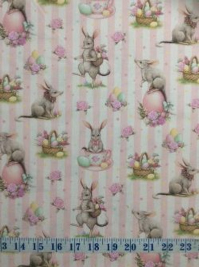 Australian Easter Bilby Eggs Flowers Baskets Pink Stripes Cotton Quilting Fabric 1/2 YARD Australian Easter Bilby Eggs Flowers Baskets Pink Stripes Cotton Quilting Fabric 1/2 YARD