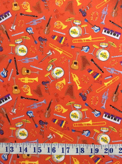 The Wiggles Ready Steady Wiggle Instruments Red Cotton Quilting Fabric 1/2 YARD The Wiggles Ready Steady Wiggle Instruments Red Cotton Quilting Fabric 1/2 YARD