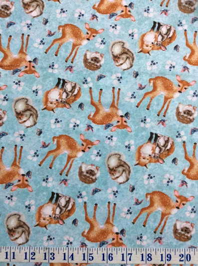 Forest Friends Deer Fox Rabbits Squirrels Toss Blue Cotton Quilting Fabric 1/2 YARD Forest Friends Deer Fox Rabbits Squirrels Toss Blue Cotton Quilting Fabric 1/2 YARD