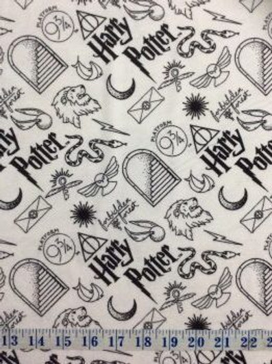 Harry Potter Wizarding World Artifacts White Cotton FLANNEL Quilting Fabric Harry Potter Wizarding World Artifacts White Cotton FLANNEL Quilting Fabric
