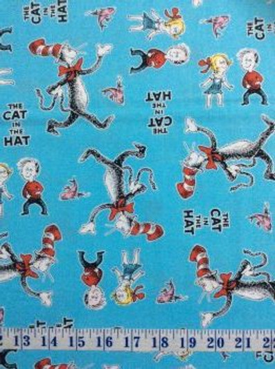 Cat in the Hat Tossed Aqua Cotton Quilting Fabric 1/2 YARD Cat in the Hat Tossed Aqua Cotton Quilting Fabric 1/2 YARD