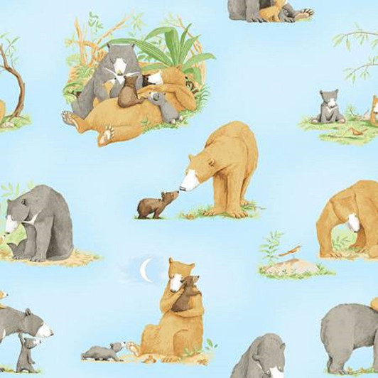 Bears You're All My Favourites Light Blue Cotton Quilting Fabric 1/2 YARD
