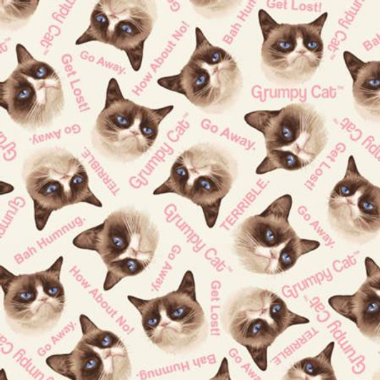Grumpy Cat Christmas Allover Blue Cotton Quilting Fabric 1 2 Yard