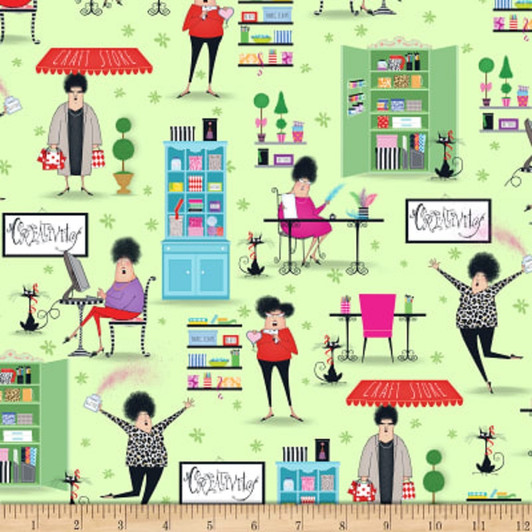 Crazy For Crafting Crafting Vignette Allover Green Cotton Quilting Fabric 1/2 YARD Crazy For Crafting Crafting Vignette Allover Green Cotton Quilting Fabric 1/2 YARD