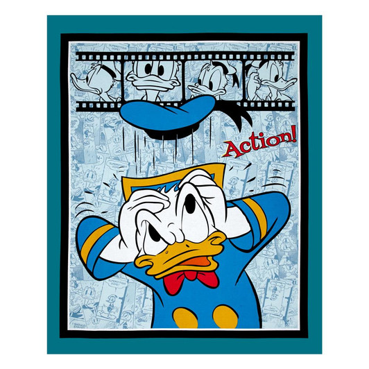 Disney Donald Duck Action Cotton Quilting Fabric Panel