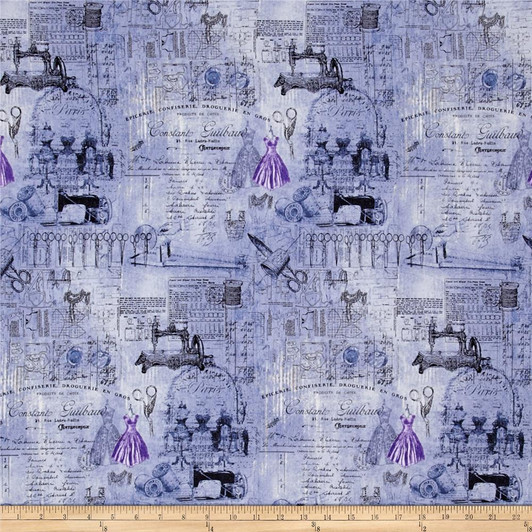 Oh Sew Beautiful Collage Blue Cottons Dressforms Scissors Cotton Quilting Fabric 1/2 YARD Oh Sew Beautiful Collage Blue Cottons Dressforms Scissors Cotton Quilting Fabric 1/2 YARD