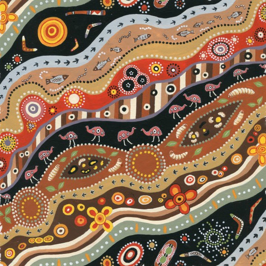 Aboriginal Art Inspired Australian Indigenous Mallawa Stripe Cotton Quilting Fabric 1/2 YARD Aboriginal Art Inspired Australian Indigenous Mallawa Stripe Cotton Quilting Fabric 1/2 YARD