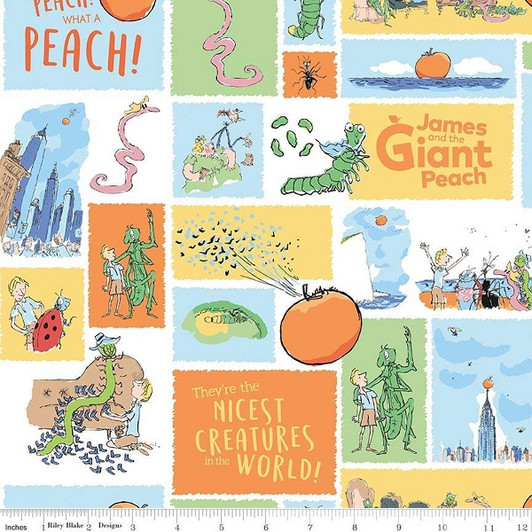 James and the Giant Peach Main White Cotton Quilting Fabric 1/2 YARD James and the Giant Peach Main White Cotton Quilting Fabric 1/2 YARD