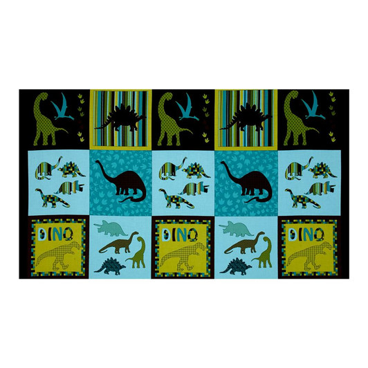 Dinosaurs Bedrock Jurassic Squares Aqua Cotton Quilting Fabric Panel Dinosaurs Bedrock Jurassic Squares Aqua Cotton Quilting Fabric Panel