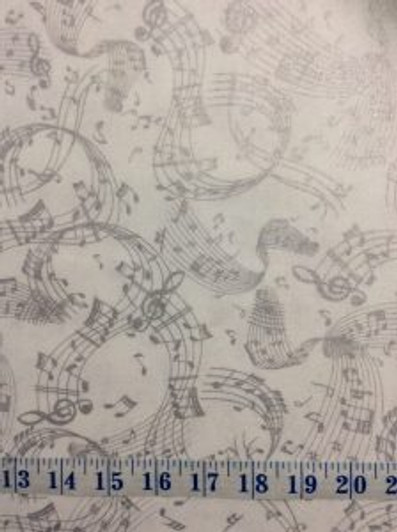 Music Swirl Metallic Silver White Cotton Quilting Fabric 1/2 YARD Music Swirl Metallic Silver White Cotton Quilting Fabric 1/2 YARD