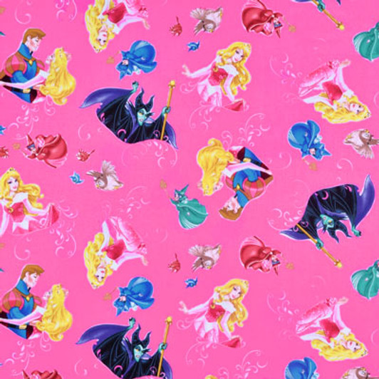 Disney Sleeping Beauty with Film Toss Cotton Quilting Fabric 1/2 YARD Disney Sleeping Beauty with Film Toss Cotton Quilting Fabric 1/2 YARD
