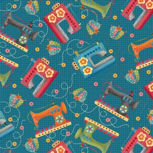 One Stitch At A Time Sewing Machines Tossed Blue Cotton Quilting Fabric 1/2 YARD One Stitch At A Time Sewing Machines Tossed Blue Cotton Quilting Fabric 1/2 YARD