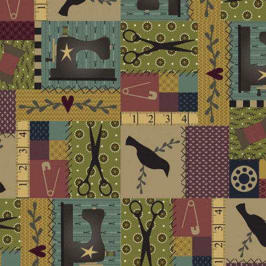 Primitive Stitches Patchwork Sewing Icons Burgundy Cotton Quilting Fabric 1/2 YARD Primitive Stitches Patchwork Sewing Icons Burgundy Cotton Quilting Fabric 1/2 YARD