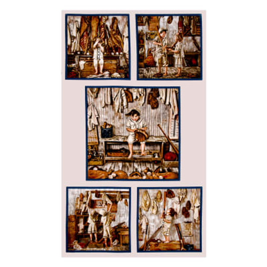 Baseball Play Ball Serpia Elizabeths Studio Cotton Quilting Fabric Panel