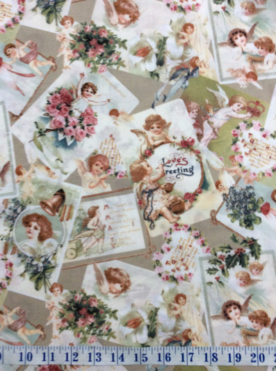 Victorian Rose Vintage Postcards Tossed Grey Cotton Quilting Fabric 1/2 YARD Victorian Rose Vintage Postcards Tossed Grey Cotton Quilting Fabric 1/2 YARD