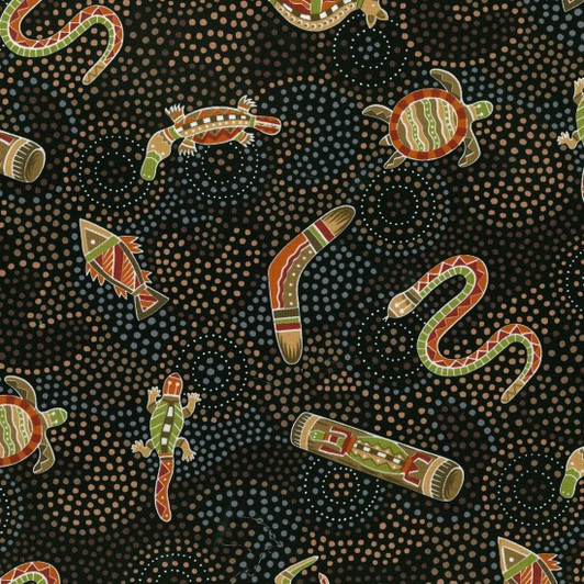 Aboriginal Australian Art Inspired Gooloo Black Background Cotton Quilting Fabric 1/2 YARD Aboriginal Australian Art Inspired Gooloo Black Background Cotton Quilting Fabric 1/2 YARD
