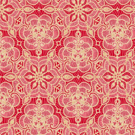 Holiday Lace Red Medallion Cotton Quilting Fabric 1/2 YARD Holiday Lace Red Medallion Cotton Quilting Fabric 1/2 YARD