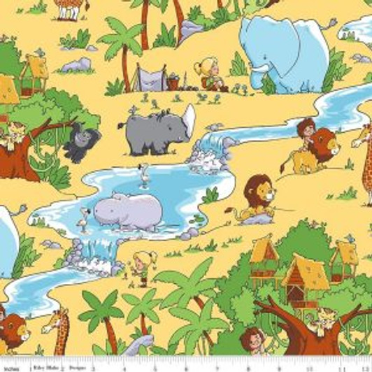 Tarzanimals Main Yellow Jungle Animals Tarzan Jane Cotton Quilting Fabric 1/2 YARD Tarzanimals Main Yellow Jungle Animals Tarzan Jane Cotton Quilting Fabric 1/2 YARD