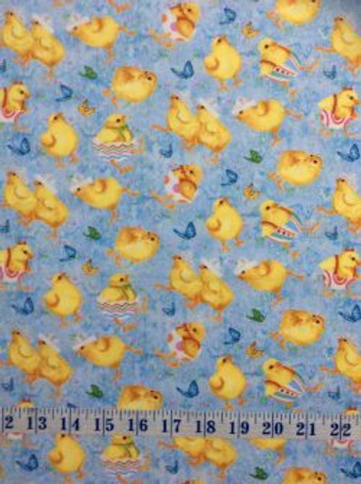 Easter Parade Yellow Chicks and Butterflies Blue Cotton Quilting Fabric 1/2 YARD Easter Parade Yellow Chicks and Butterflies Blue Cotton Quilting Fabric 1/2 YARD