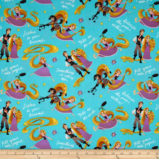 Disney Princess Rapunzel and Friends Teal Cotton Quilting Fabric 1/2 YARD Disney Princess Rapunzel and Friends Teal Cotton Quilting Fabric 1/2 YARD