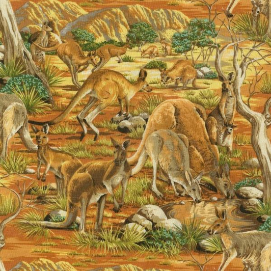 Australian Animals Kangaroos Bush Grass Cotton Quilting Fabric 1/2 YARD Australian Animals Kangaroos Bush Grass Cotton Quilting Fabric 1/2 YARD