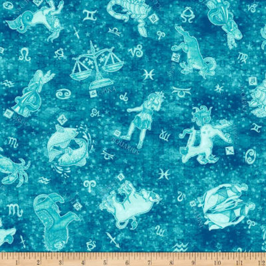 Zodiacs Aqua Intergalactic Quilting Treasures Cotton Quilting Fabric 1/2 YARD Zodiacs Aqua Intergalactic Quilting Treasures Cotton Quilting Fabric 1/2 YARD