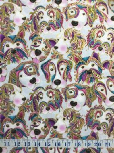 Dog On It Lets Face It Gold Metallic Highlights Light Grey Cotton Quilting Fabric 1/2 YARD Dog On It Lets Face It Gold Metallic Highlights Light Grey Cotton Quilting Fabric 1/2 YARD