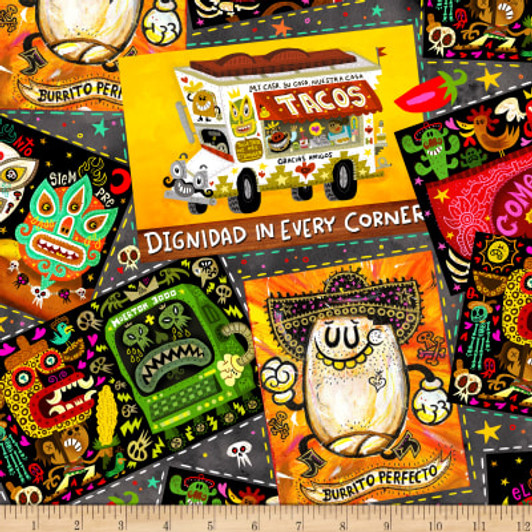 Hot Tamale Foodies Patches Tossed Grey Cotton Quilting Fabric 1/2 YARD Hot Tamale Foodies Patches Tossed Grey Cotton Quilting Fabric 1/2 YARD