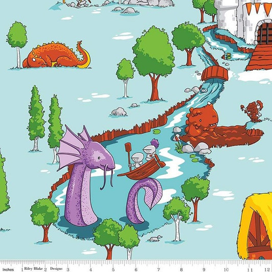 Dragons Adventures Main Print Blue C7660R Cotton Quilting Fabric 1/2 YARD Dragons Adventures Main Print Blue C7660R Cotton Quilting Fabric 1/2 YARD