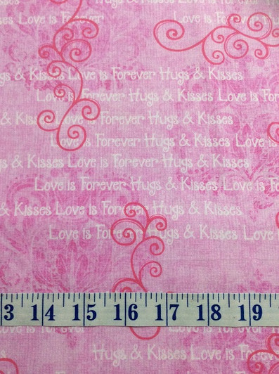 Hearts of Love Monotone Scrolls with Words Pink Cotton Quilting Fabric 1/2 YARD Hearts of Love Monotone Scrolls with Words Pink Cotton Quilting Fabric 1/2 YARD